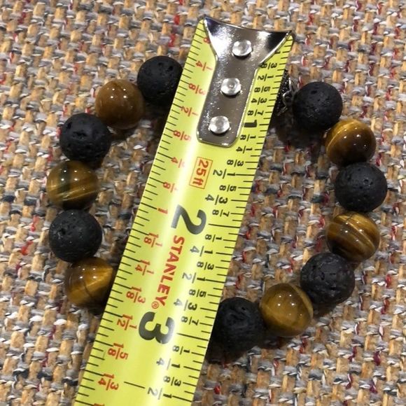 Tigers Eye, Lava and Sterling Silver Bracelet - Picture 11 of 12
